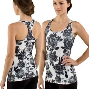 Lululemon Cool Racerback Brisk Bloom Black White Fitness Floral Tank Top Size 4